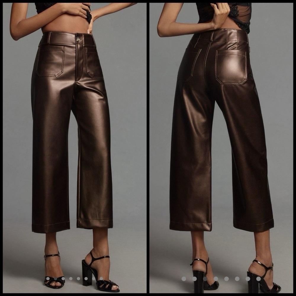 NWT new 31 Anthropologie Colette faux leather wide leg pants metallic bronze